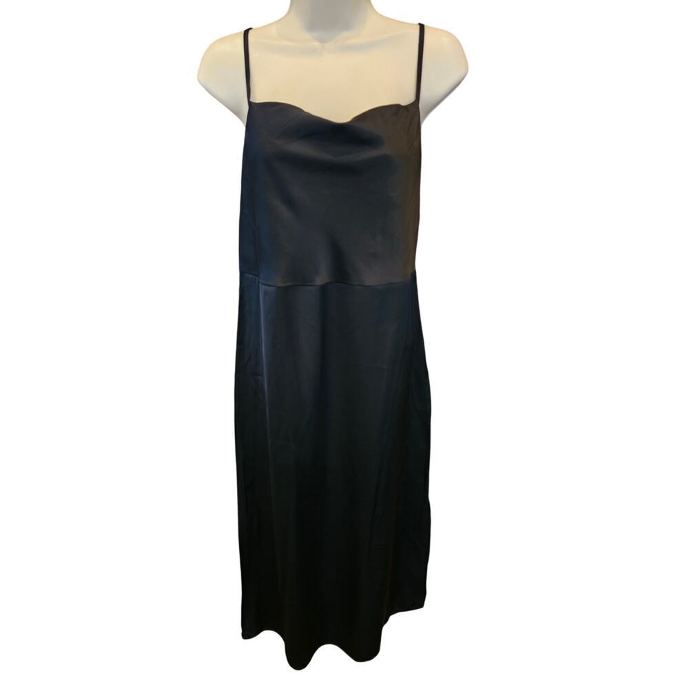 NWT old navy black slip dress lomg classy minimalist drape front sz M NEW